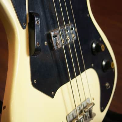 Arirang Short Scale Bass 1970s Olympic White & Mahogany Neck image 4