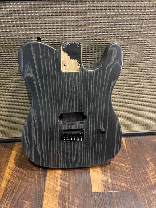 Partially Loaded Telecaster Body - Satin Black with White Dog Hair - Ash image 1
