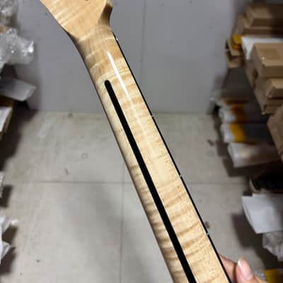 6 string DIY Gloss 22Frets Flame Maple Electric guitar Neck black square inlay image 1