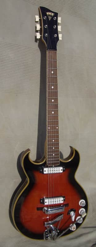 66 EKO Semiacoustic Model 360/2V Florentine THIN -LINE Double Cutaway Sunburst, Vibrola, EX+ image 1