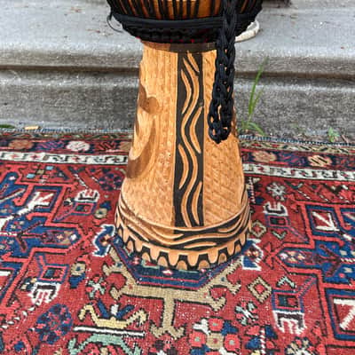 Vintage African Hand Carved Wood Djembe Hand Drum 22” image 5