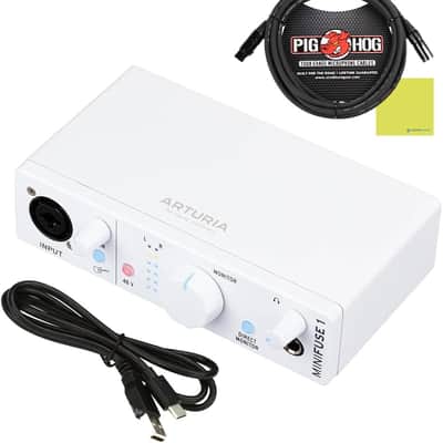 Arturia MiniFuse 1 USB Audio Interface, White Bundle with Pig Hog PHM10 8mm 10ft XLR Microphone Cable and Liquid Audio Instrument Polishing Cloth - Portable Audio Interface for PC, Mac image 1