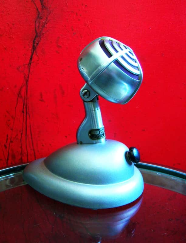 Vintage RARE 1940's Shure 730B crystal cardioid microphone Satin Chrome w period Shure S-36 model stand 55 55S 730A 701D image 1