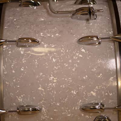 SLINGERLAND BUDDY RICH 5 PIECE SIGNATURE DRUM KIT No.2, NASHVILLE BUILT WITH FULL HARDWARE PACK AND SOLID SHELL SNARE DRUM, WHITE MARINE PEARL (PRE-LOVED) image 10