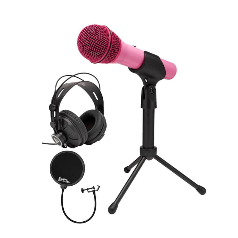 Samson Q2U USB and XLR Handheld Dynamic Microphone with Cardioid Polar Pattern (Pink) Bundle with TX-100 Studio Monitor Headphones (Black), and Pop Filter (3 Items) image 1