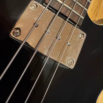 1997 Epiphone Rivoli Bass – Ebony Black Semi-Hollow, Cream Binding, Excellent Condition + Custom Strap & New Case image 7