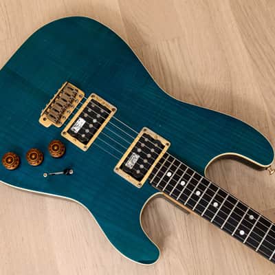 1980s Schecter HH S-Style Superstrat, Flame Top Trans Blue w/ Case image 8