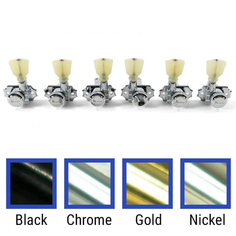 Kluson Revolution Locking Tuners 3x3 Pearloid keystone button - Chrome KRGL-3-CP image 1