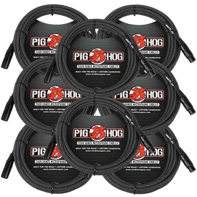 8 Pack Pig Hog PHM20BKW XLR High Performance Black & White Microphone Cable, 20 Ft NEW image 1