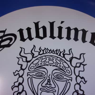 Sublime 3 Decal band name logo black design on a White Big 16" Drum head has lot tiny air bubbles image 2