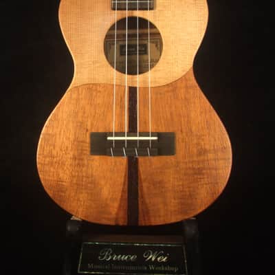 Handmade Soprano Ukulele, Solid Spruce, Hawaiian Koa, Mermaid Inlay, Soft-bag, Bruce Wei UG13-2225 image 5