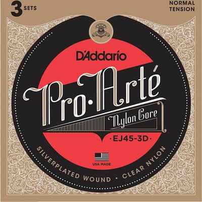 D'Addario EJ45 Normal Tension, Pro-Art Nylon Classical Guitar Strings 3-Pack image 1