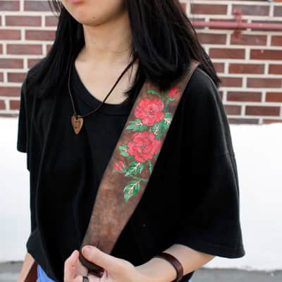 burnyblack custom guitar bass strap leather - rose brown image 1