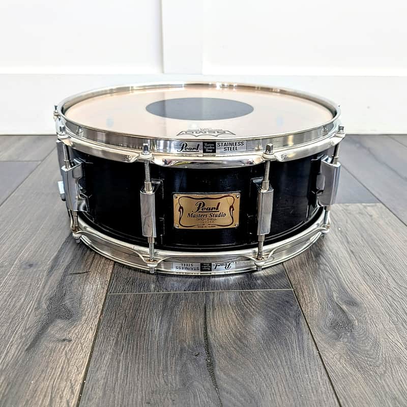 **ULTRA RARE** Pearl Masters Studio Birch Shell 14" x 5.5" Snare Drum 10 Lug Ebony Black Mist Reinforcement Rings Made in Taiwan (Early 1990's Pre BRX) image 1