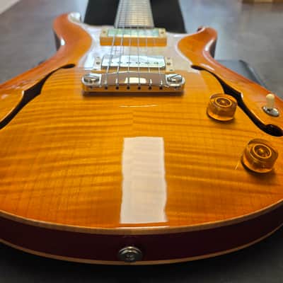 1999 PRS McCarty Hollowbody II 10 Top Moon Inlay Amber Vintage Sunburst Hollow Body Archtop AAA Figured Flame Curly Maple Ten Top Wide Fat 90s 1990's Electric Guitar Custom Inlays image 8