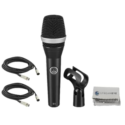 AKG D5 Supercardioid Dynamic Handheld Vocal Microphone with XLR Cables and StreamEye Polishing Cloth image 1