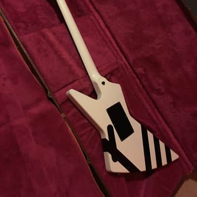 SOLD Gibson Explorer 90 Double w/HSC Matthias Jabs Scorpions Guitar white w/black stripes RARE image 7