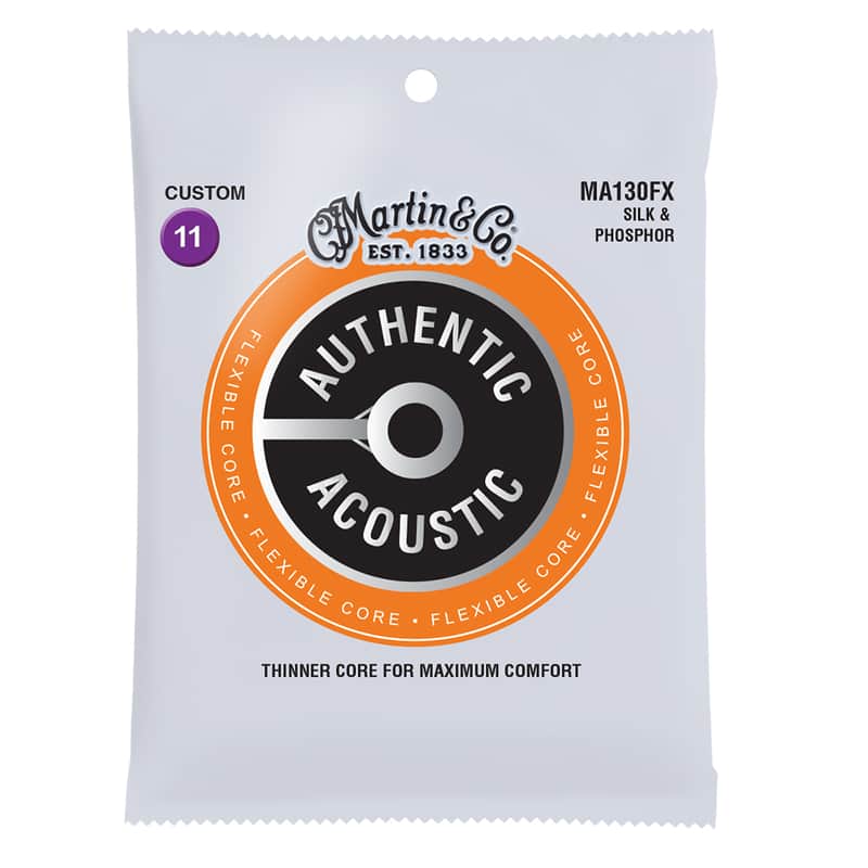 Martin MA130FX Authentic Flexible Sore Silk / Phosphor Bronze Acoustic Guitar Strings - Custom Light (.11 - .47) imagen 1