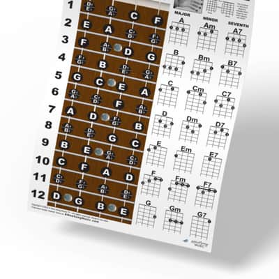 Baritone Ukulele Fretboard Notes & Chord Chart Poster 11x17 Beginner Easy Instruction Learn Book How image 2
