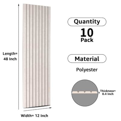 10 Pack Acoustic Panels, 48" X 12" X 0.35" Soundproof Wall Panels, Self Adhesive High Density Sound Absorbing Acoustic Treatment For Recording Studio, Office, Light Camel image 3