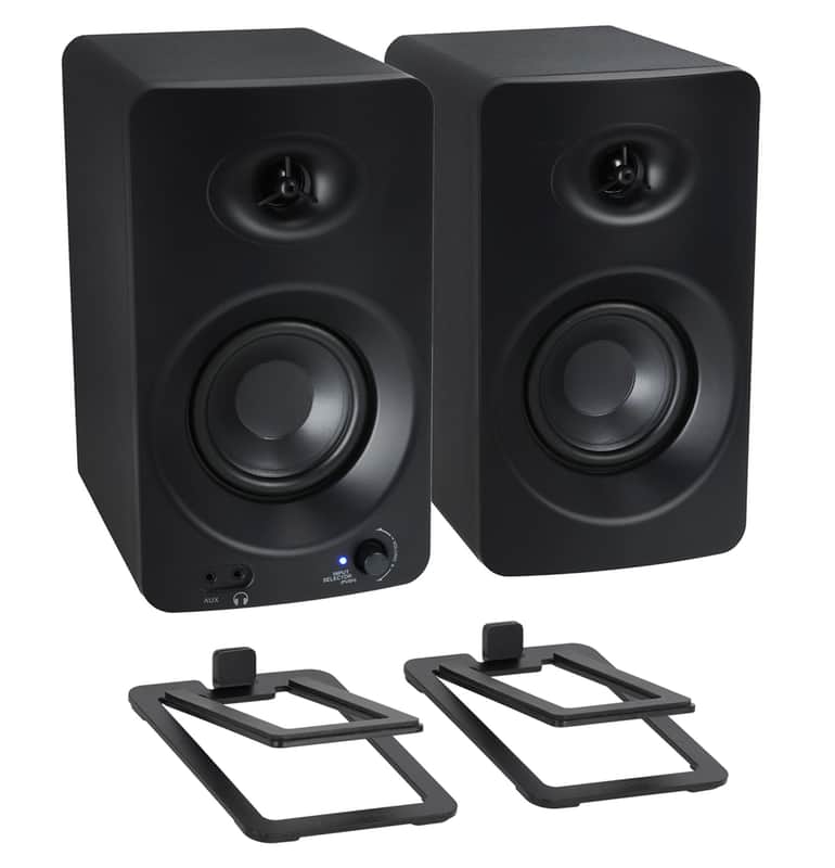 Pair Rockville ASM4 4" Studio Monitor Computer Speakers+Low Profile Riser Stands image 1