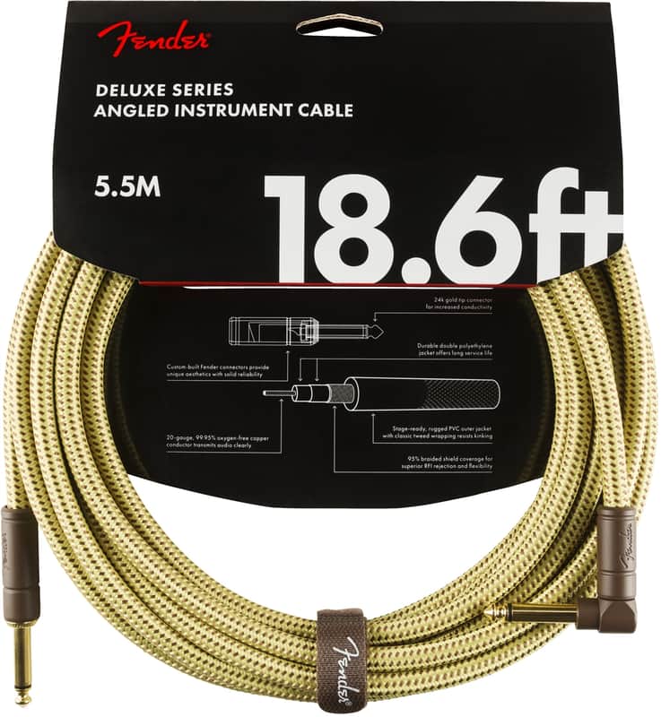 Genuine Fender Deluxe Series Instrument Cable, Straight/Angle, 18.6', Tweed image 1