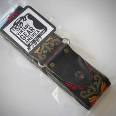 ACE Guitar Strap Unbranded Genuine Vintage Part Circa-1960s-Black with Red Floral image 3