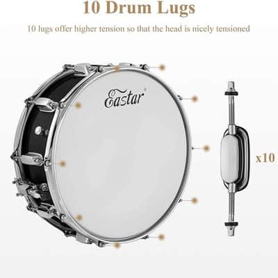 14"X 5.5" Snare Drum Set Kit Drum Sticks, Snare Drum Stand, Mute Pad, Snare Drum Gig Bag Black image 3