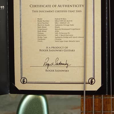 SADOWSKY MetroLine Hybrid PJ 21-4 Corde - Made in Germany - Sage Green Metallic Satin image 24