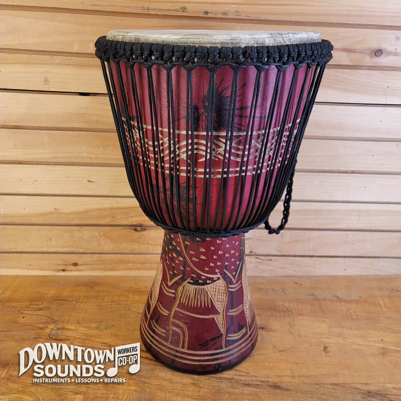 Made in Ghana 12.5” Hand-Made Ghanaian Djembe - All Solid Wood, Traditional Carvings, Rope-Tuned image 1