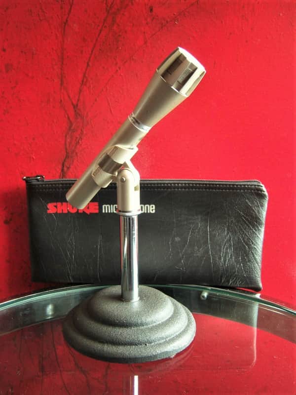 Vintage 1980's Shure SM60 dynamic microphone Silver w clip and pouch image 1