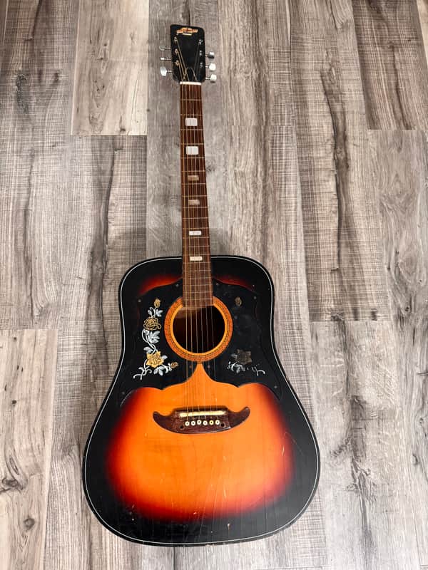 Vintage Tiesco Checkmate Guitar 1970 Sunburst 6 String Classical Flattop image 1