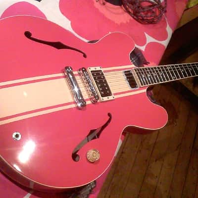 Gibson ES-333 Tom Delonge 2009 Ember Red w/ Cream racing stripes image 3
