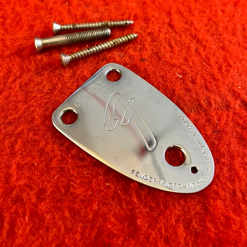 Fender Stratocaster neck plate 1975 - 3 bolt chrome f logo telecaster custom deluxe thinline original vintage USA image 1