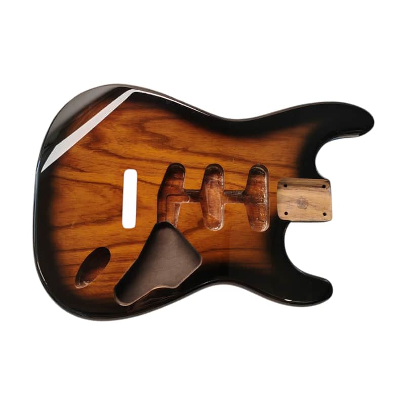 Amber to Clear Burst Roasted Swamp Ash S-Style body image 1