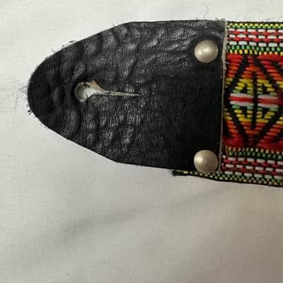 VINTAGE Retro Style Red, Yellow, Green, and Orange pattern 2" STRAP for GUITAR Cotton/Leather Metal Buckle image 5