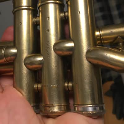 SUMMER DEAL CONN 80A 1923 GOLD PLATE CORNET STENBERG NEEDS SOME CLEAN UP SOLDER AREAS VALVES SEEM  GOOD PLAY DECENT GOLD PLATE WEAR NOT PERFECT image 7