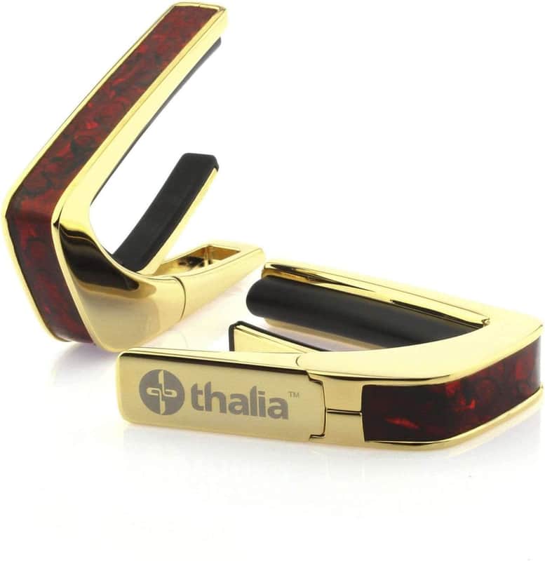 Thalia Exotic Shell Collection 24k Gold Finish Guitar Capo, Crimson Paua Inlay image 1