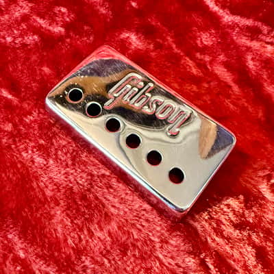 BRIDGE -Gibson Embossed Logo humbucker pickup cover 1970 1971 1972 - Chrome original vintage USA image 1