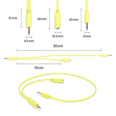 ExcelValley [Yellow | 150 cm - 59.06"] 5-Pack - Hopscotch Mono Splitter Y Patch Cables TS 3.5mm 1/8" Eurorack Synth image 2