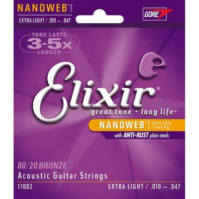 Elixir Nanoweb Extra Light Acoustic Guitar Strings 10-47 image 1
