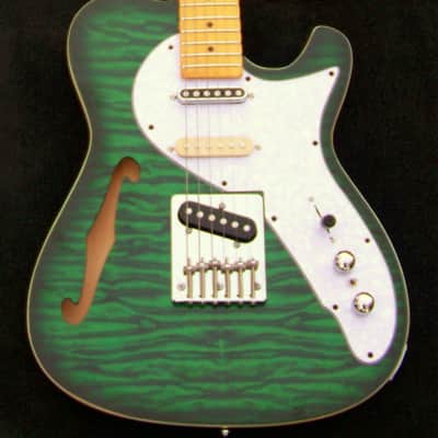 Nashville Thinline Telecaster-Tiger Stripe Green 7-Way Switching 22 Fret Maple Neck Leveled Crowned and Polished Frets+ Grover 406c6 Locking Tuners+ Full Setup! image 4