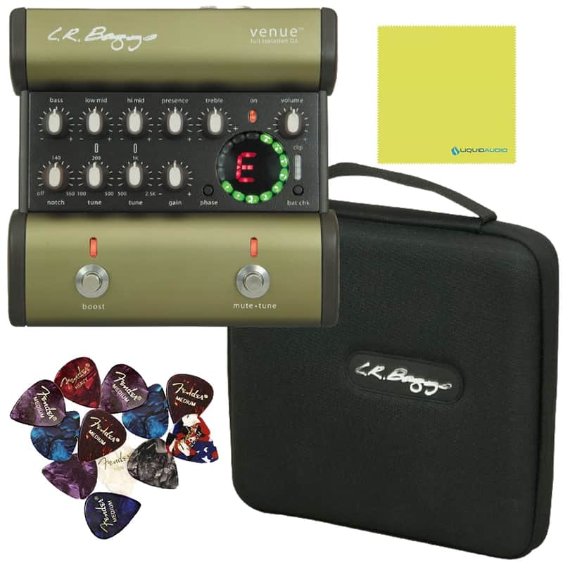 LR Baggs Venue DI Acoustic Guitar Effect Pedal Bundle w/ 12x Picks and Liquid Audio Polishing Cloth image 1