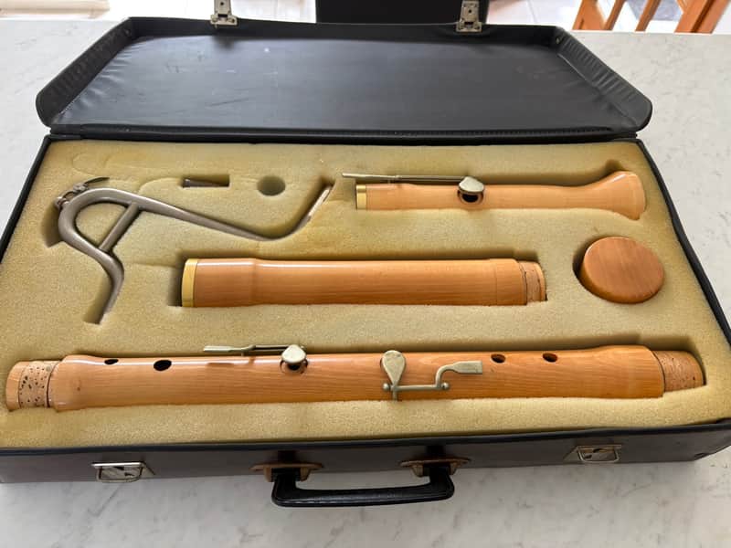 Vintage Moeck Tuju Bass Recorder in Natural Maple w/ Brass Rings image 1