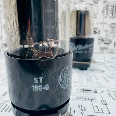 GE 6SN7GTB Matched Pair NOS Vacuum Tubes Grey Plate Side Getter Double Mica image 7