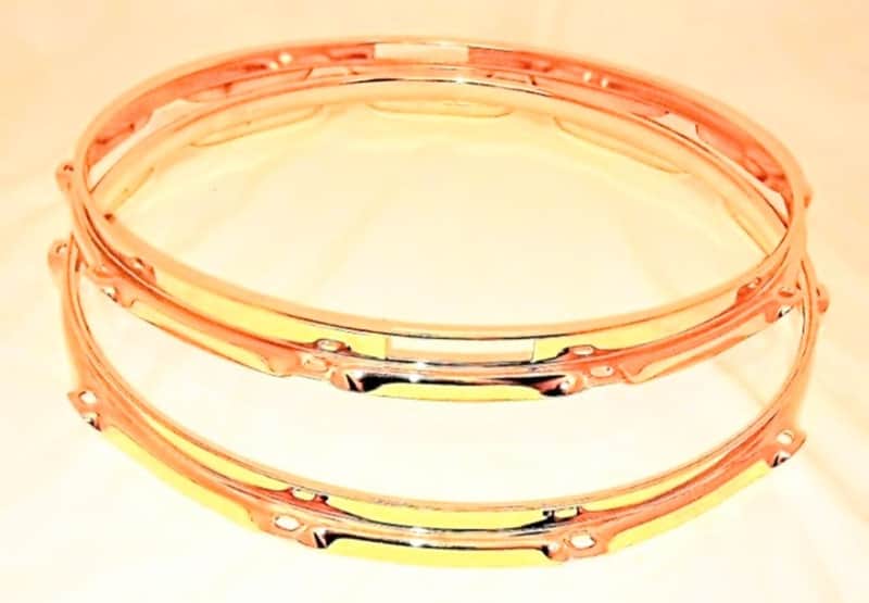 UNMARKED SNARE DRUM HOOPS SET IN BRASS PLATING - FREE SHIP TO C-USA! image 1