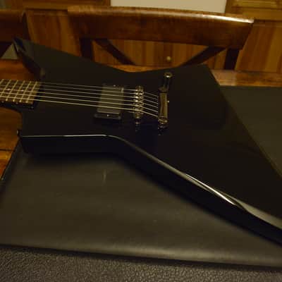 ESP Custom Shop EX In Flames Jesper Stromblad Signature Reverse Headstock MX Black Guitar image 11