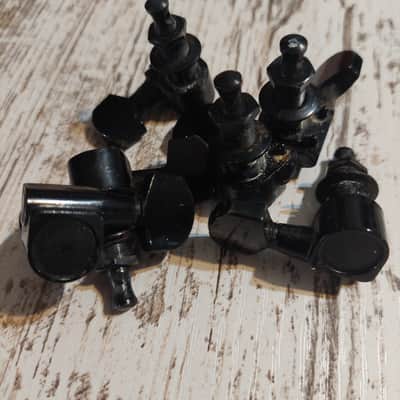 Cort 6 in line Two Point Mount Tuners Black MIK vintage 1980s (Good for Fender/Ibanez) image 3