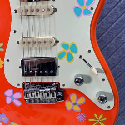 Schecter Nick Johnston "Thumper" FretWerx In-USA Setup and Fret Polish 2020's HSS - Orange w/ Custom Vinyl Flowers image 6
