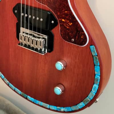 CUSTOM DESIGNED & CRAFTED LES PAUL JR. STYLE RED MAHOGANY AQUA IMPRESSION JASPER STONES - SERIAL #077 2025 image 3